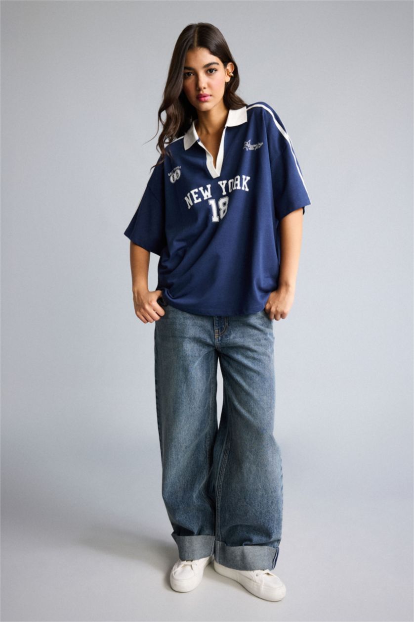 WOMAN NAVY Oversize Fit Short Sleeve T-Shirt