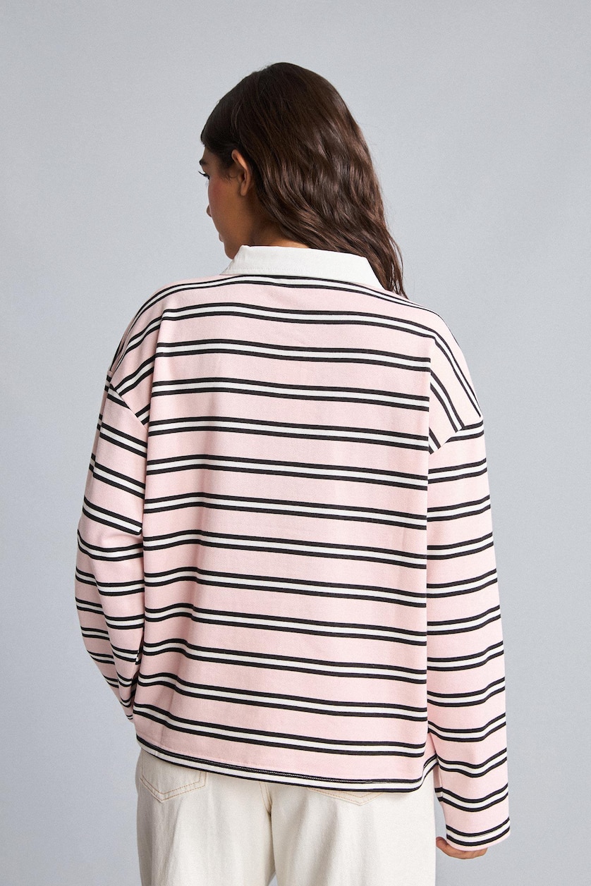 Kadın Koyu Pembe Overshırt Fıt Yarım Fermuarlı Baskılı Sweatshirt