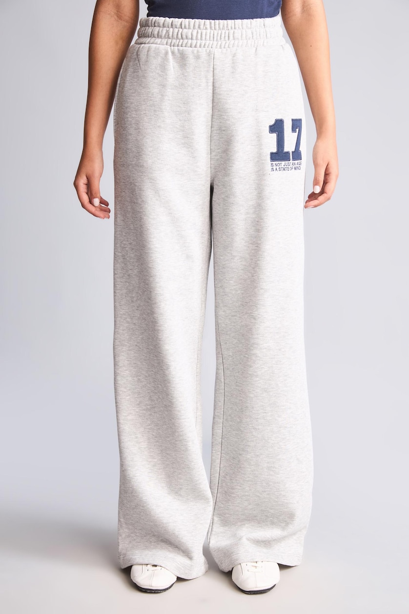 Women Light Grey Melange Wide Leg Thick Fabric Trousers