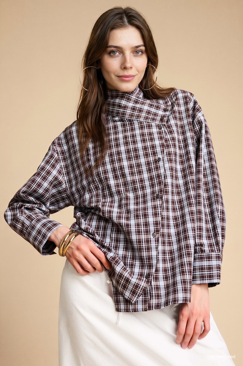 Kadın Kahve Regular Fit Uzun kollu Poplin Tunik