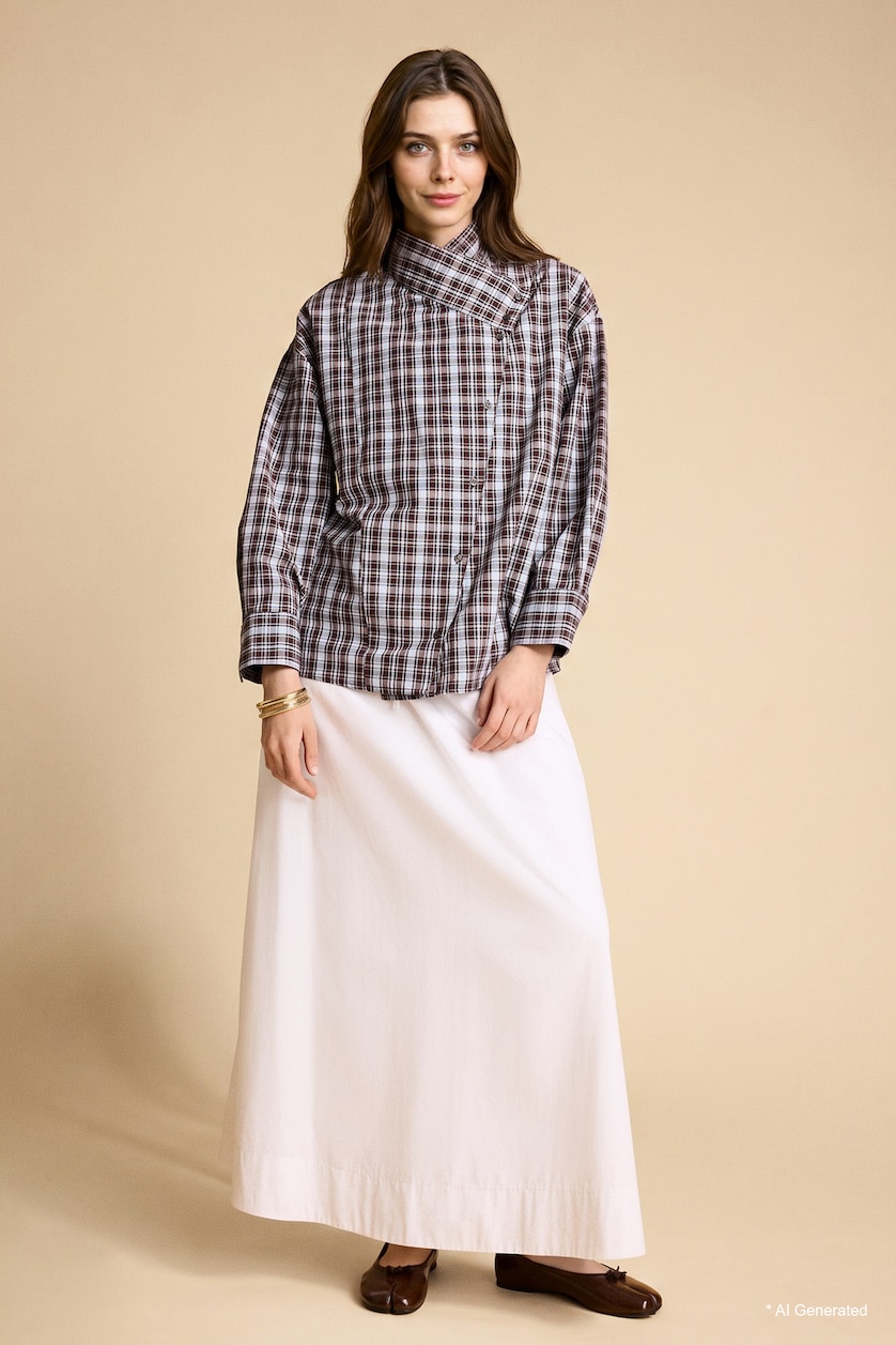 Kadın Kahve Regular Fit Uzun kollu Poplin Tunik