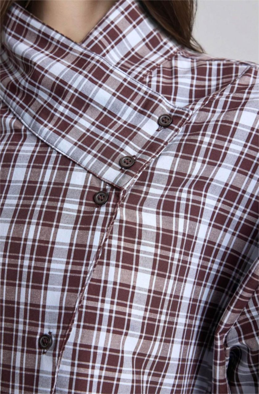 Kadın Kahve Regular Fit Uzun kollu Poplin Tunik