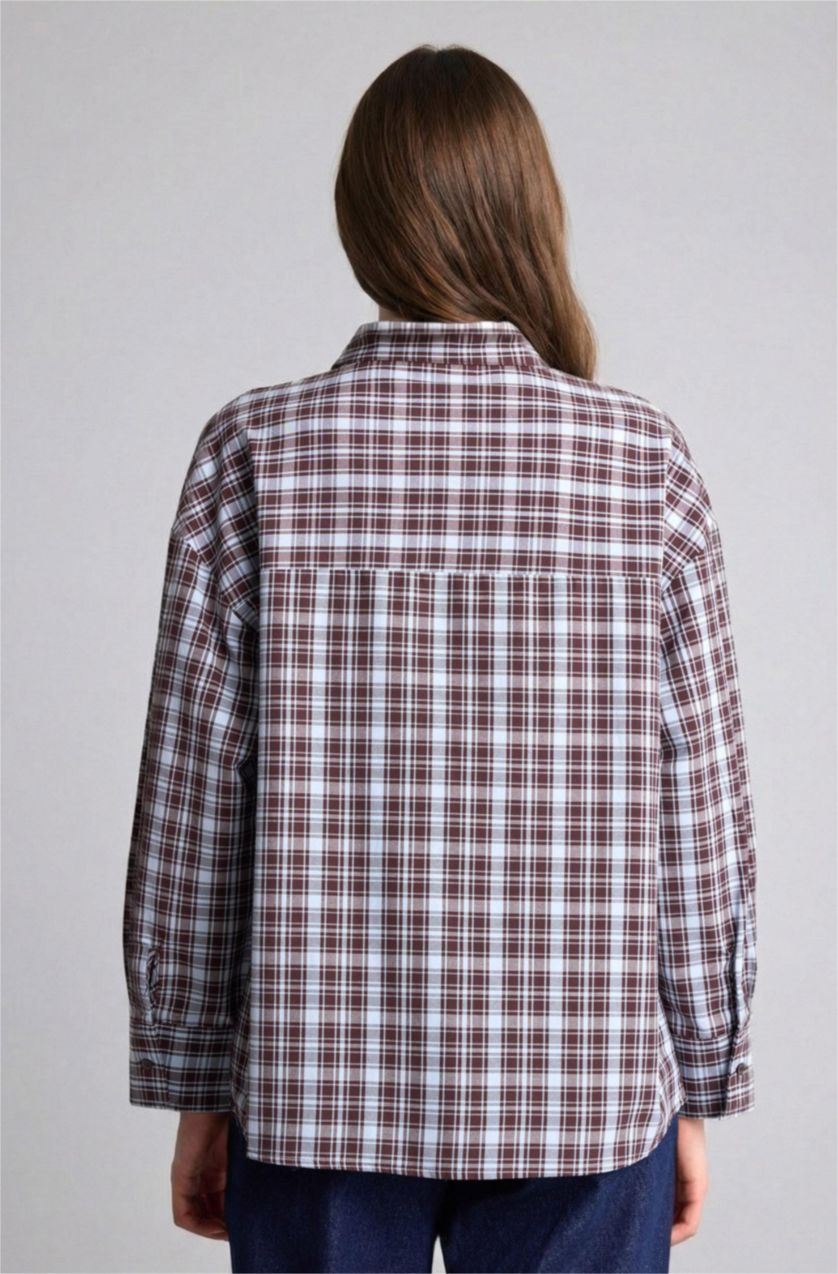 Kadın Kahve Regular Fit Uzun kollu Poplin Tunik