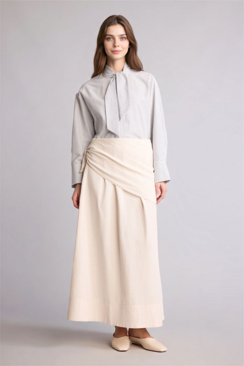 Kadın Kırık Beyaz Relax Fıt Çizgili Poplin Tunik