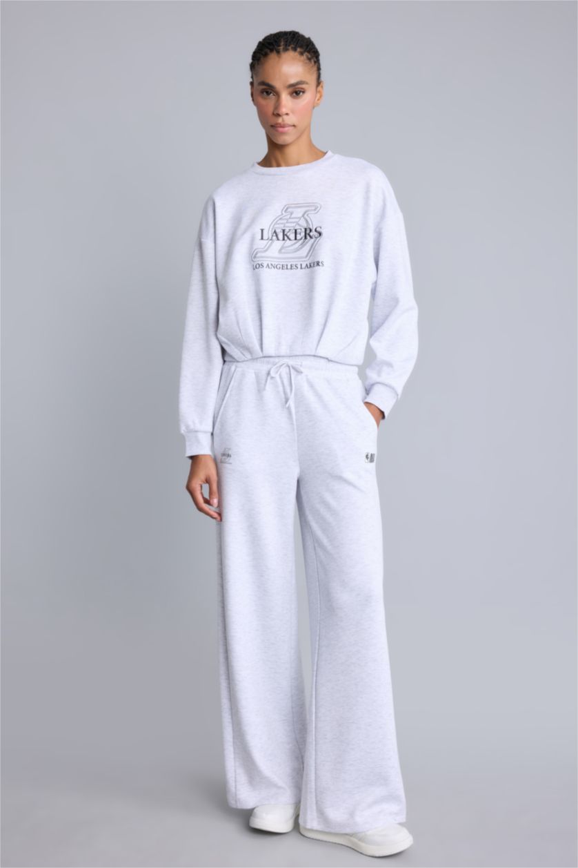 نساء ميلانج رمادي فاتح Wide Leg Trousers