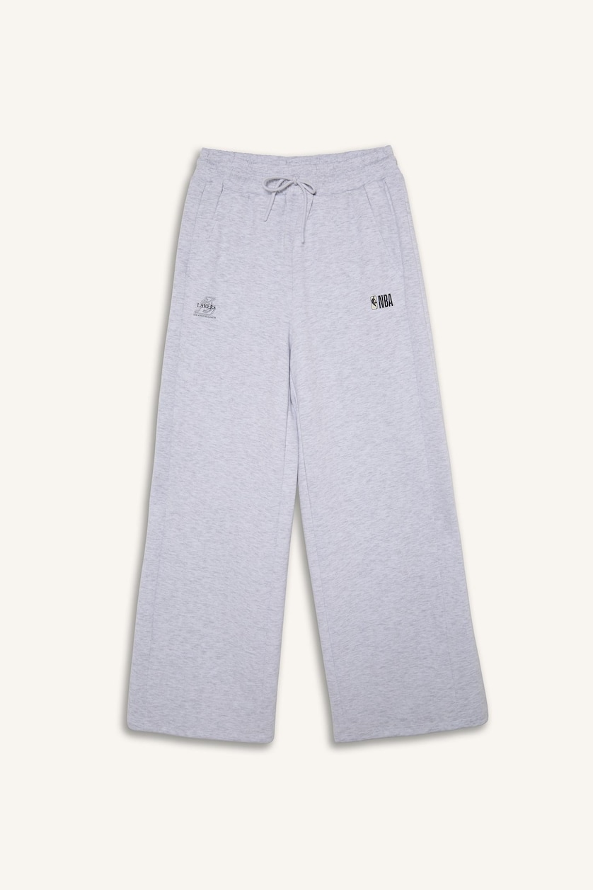 WOMAN Light Grey Melange Wide Leg NBA Los Angeles Lakers Pocketed Scuba Fabric Sweatpants