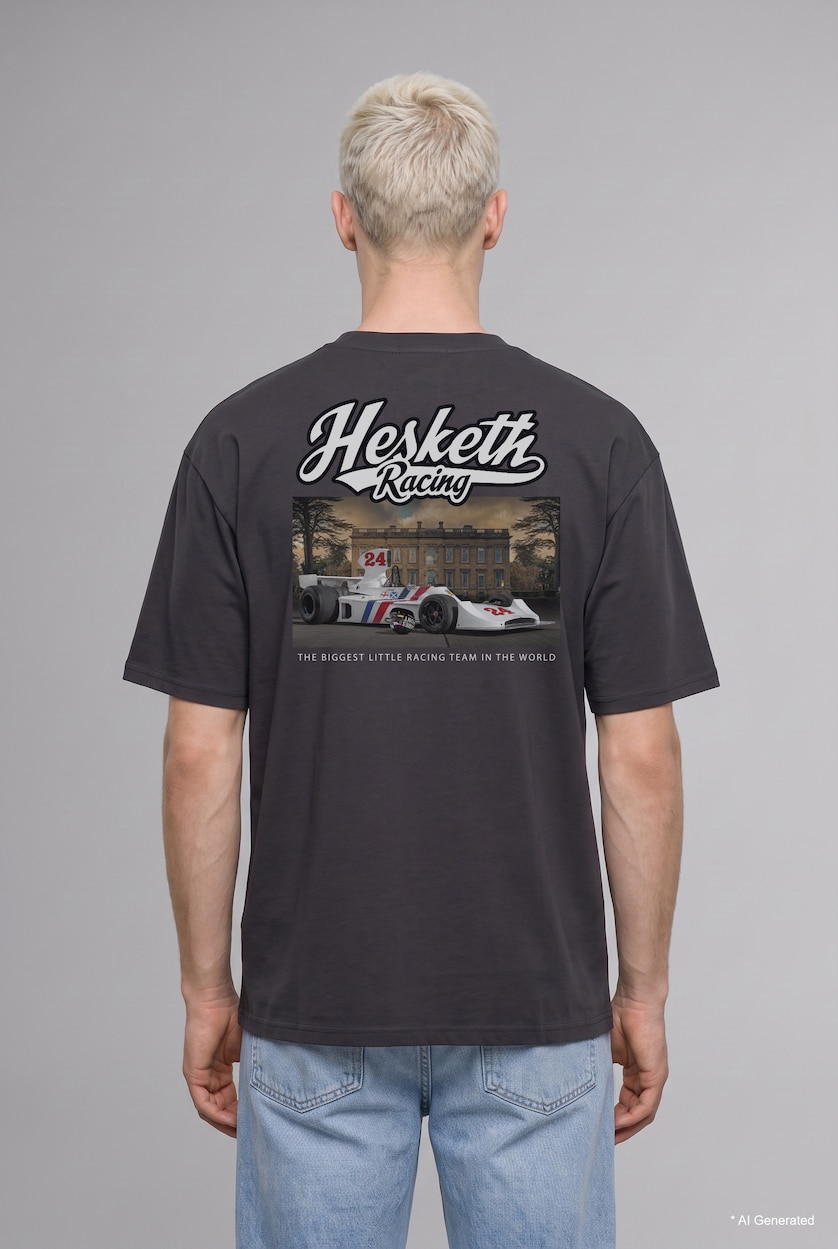 MAN Anthracite Boxy Fit 100% Cotton Hesketh Racing Text Print Crew Neck Short Sleeve T-Shirt