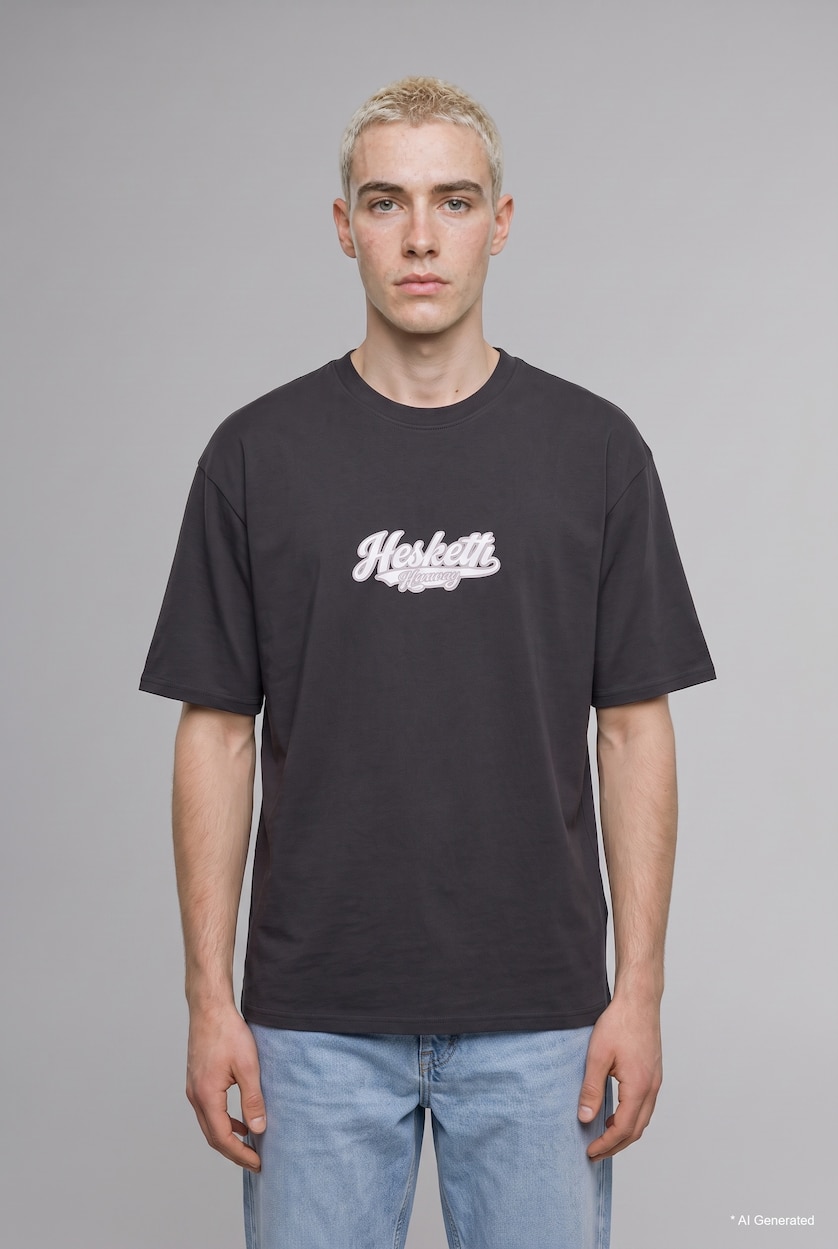 MAN Anthracite Boxy Fit 100% Cotton Hesketh Racing Text Print Crew Neck Short Sleeve T-Shirt