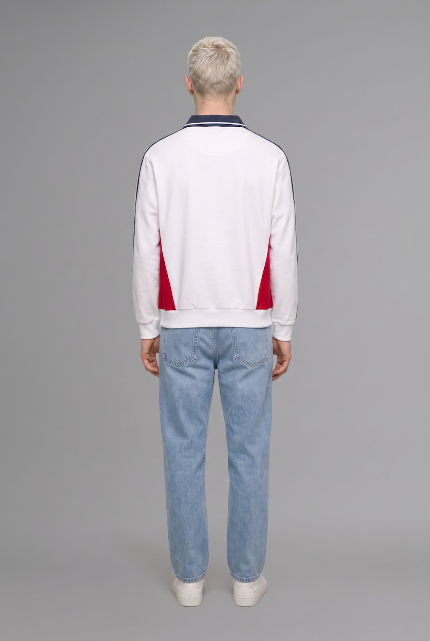 MAN Ecru Boxy Fit Printed Long Sleeve Polo Collar Sweatshirt