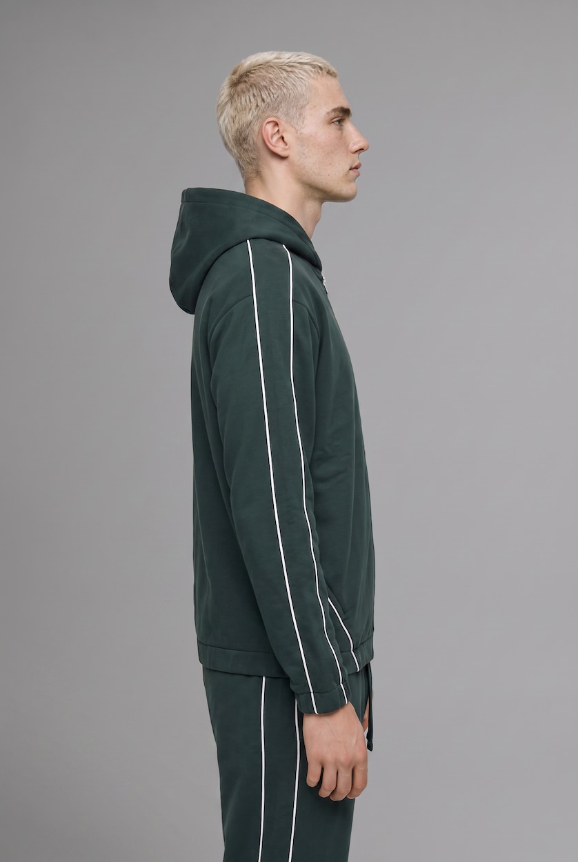 MAN Dark Green Boxy Fit Piping Detail Basic Hoodie