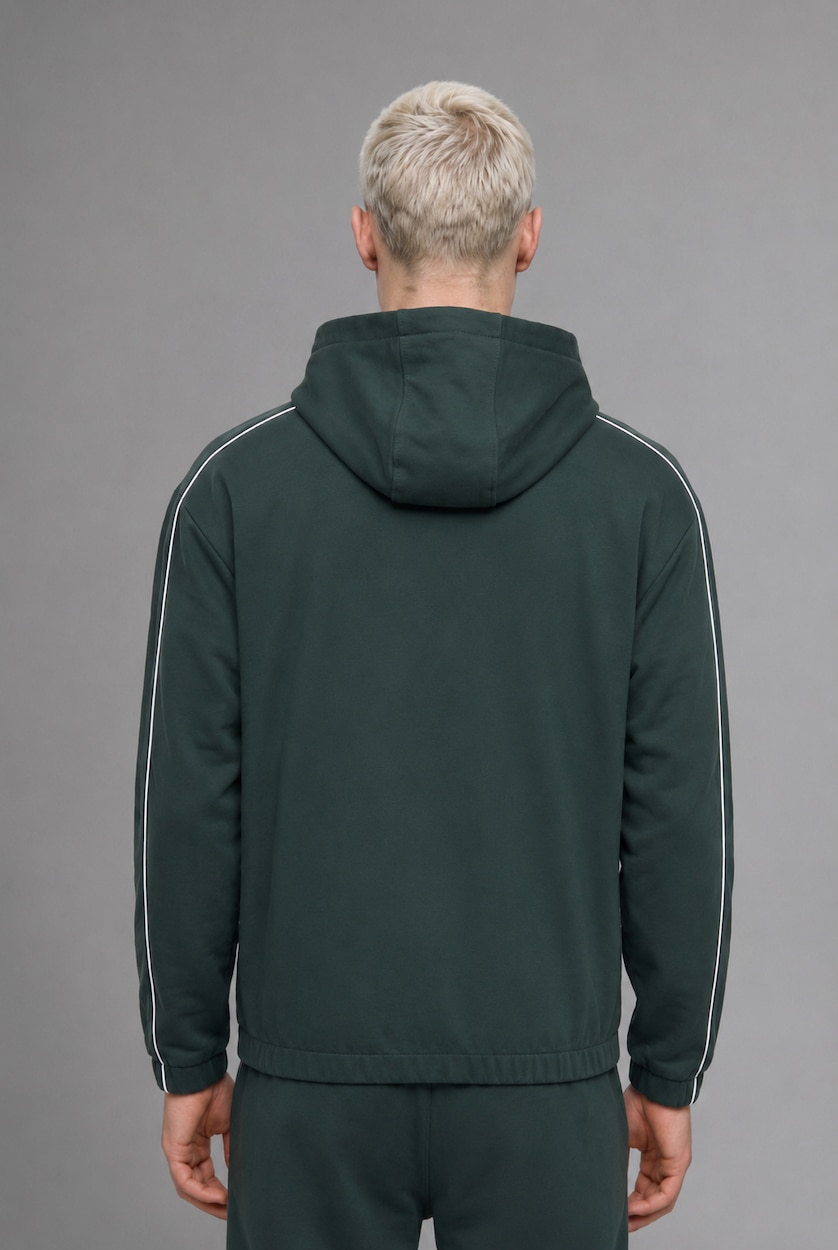 MAN Dark Green Boxy Fit Piping Detail Basic Hoodie