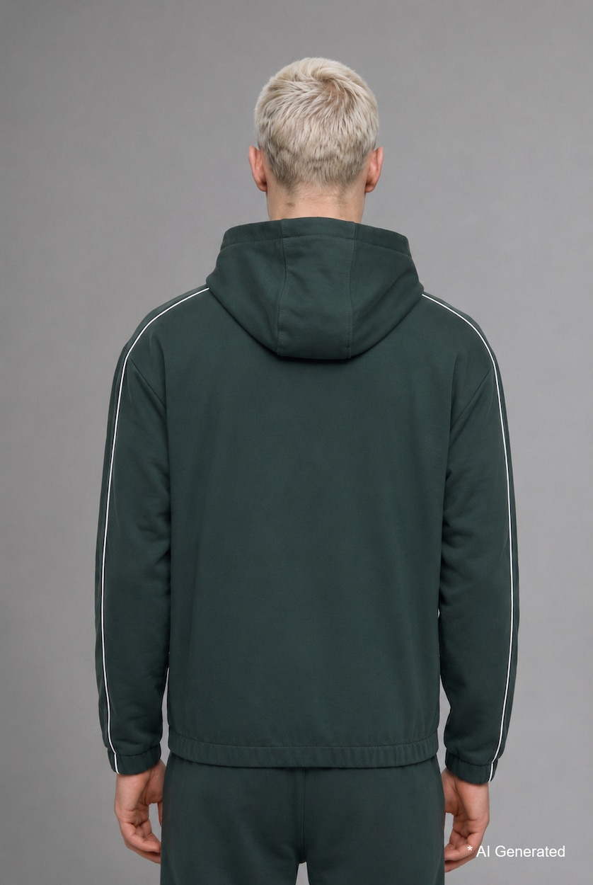 Men Dark Green Boxy Fit Basic Zip-Up Hoodie