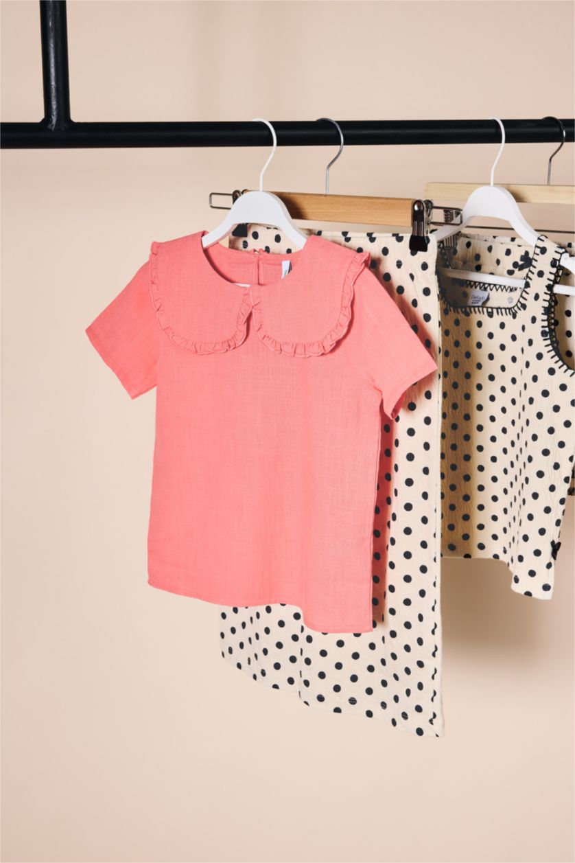 Малыши девочки Розовый Рубашка из смесового льна с коротким рукавом для девочек малышей