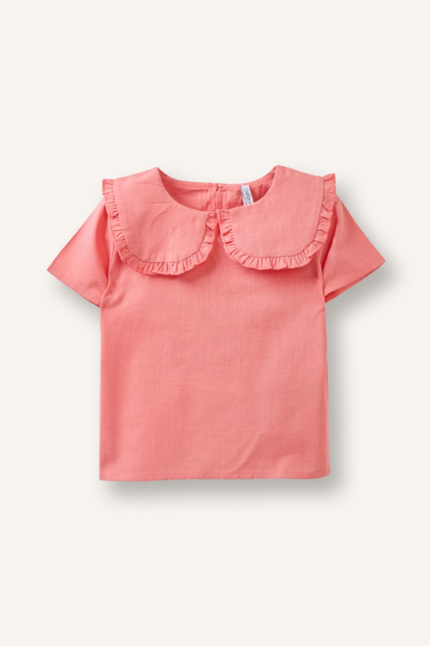 BABY GIRL Pink Baby Girl Regular Fit Linen Blended Short Sleeve Shirt