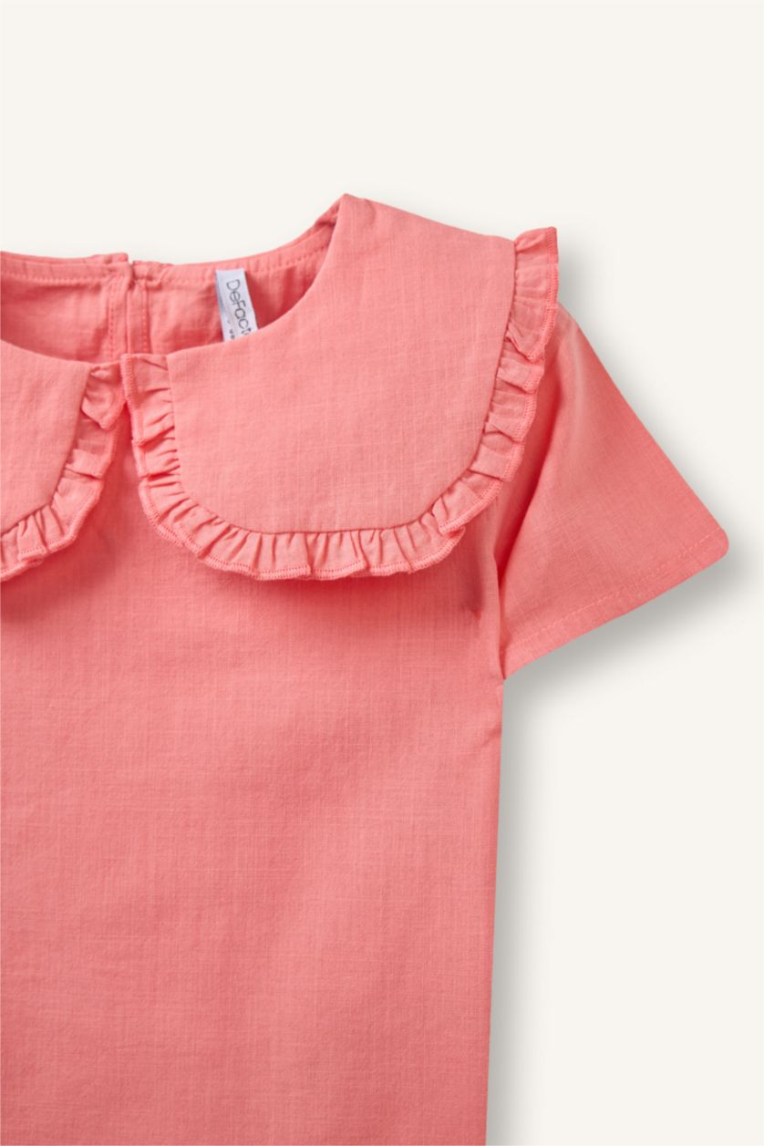 BABY GIRL Pink Baby Girl Regular Fit Linen Blended Short Sleeve Shirt