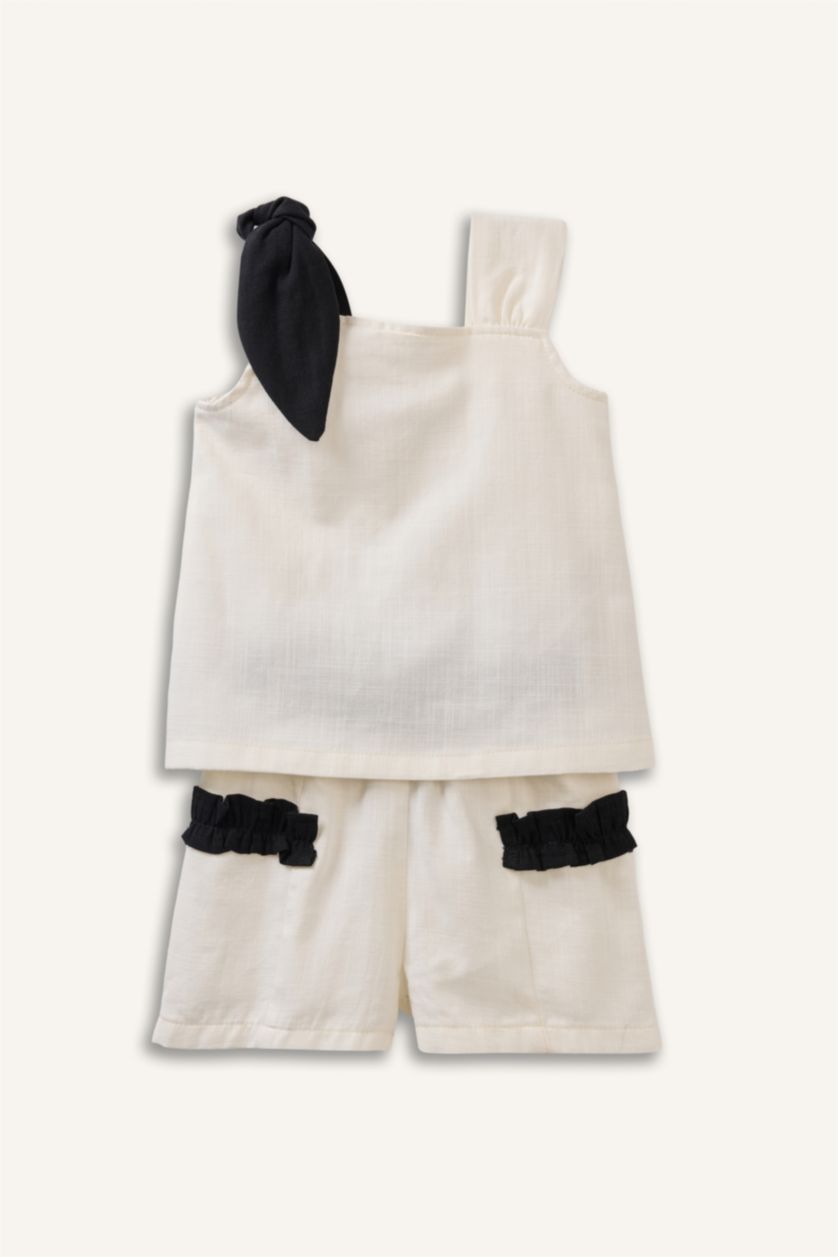 Kız Bebek Ekru Regular Fıt Pamuklu Şort Kız Bebek