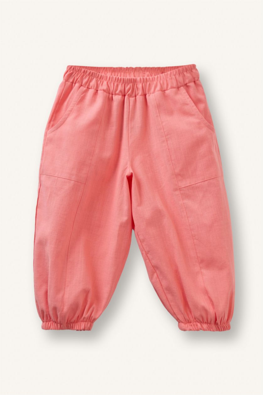 Baby Girl Pink Baby Girl Balloon Fit Linen Blended Trousers