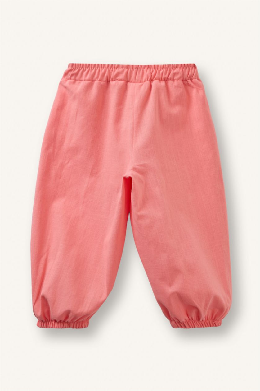 Baby Girl Pink Baby Girl Balloon Fit Linen Blended Trousers