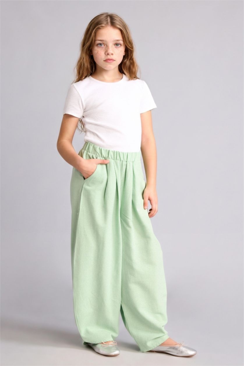 Kız Çocuk - Genç Kız Mint Balloon Fit Keten Karışımlı Pantolon Kız Çocuk