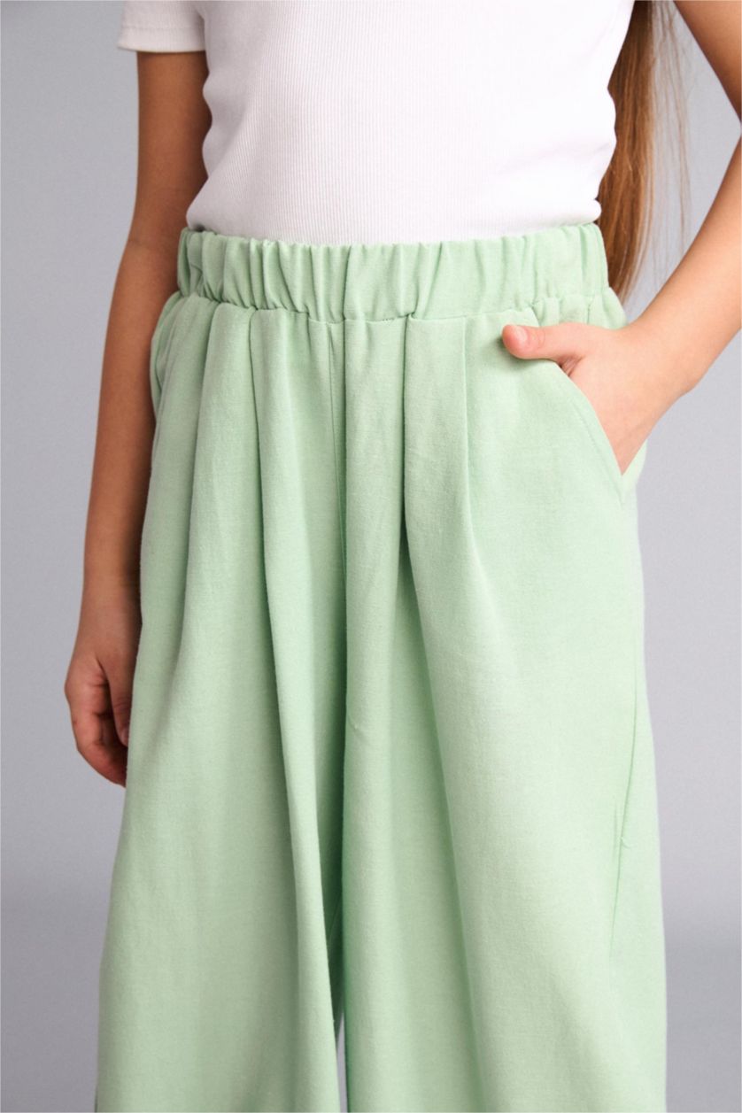 Kız Çocuk - Genç Kız Mint Balloon Fit Keten Karışımlı Pantolon Kız Çocuk