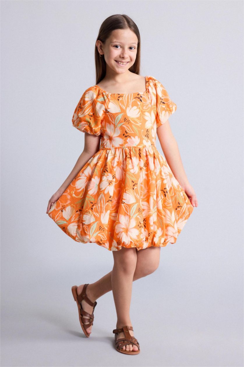 Young Girls - Teen Girls Orange Short Sleeve Woven Dress