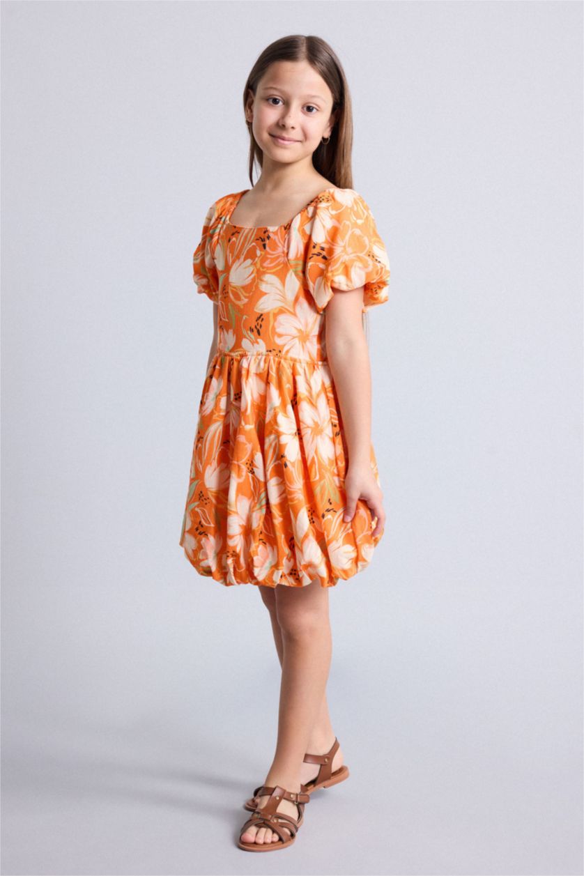 Young Girls - Teen Girls Orange Short Sleeve Woven Dress