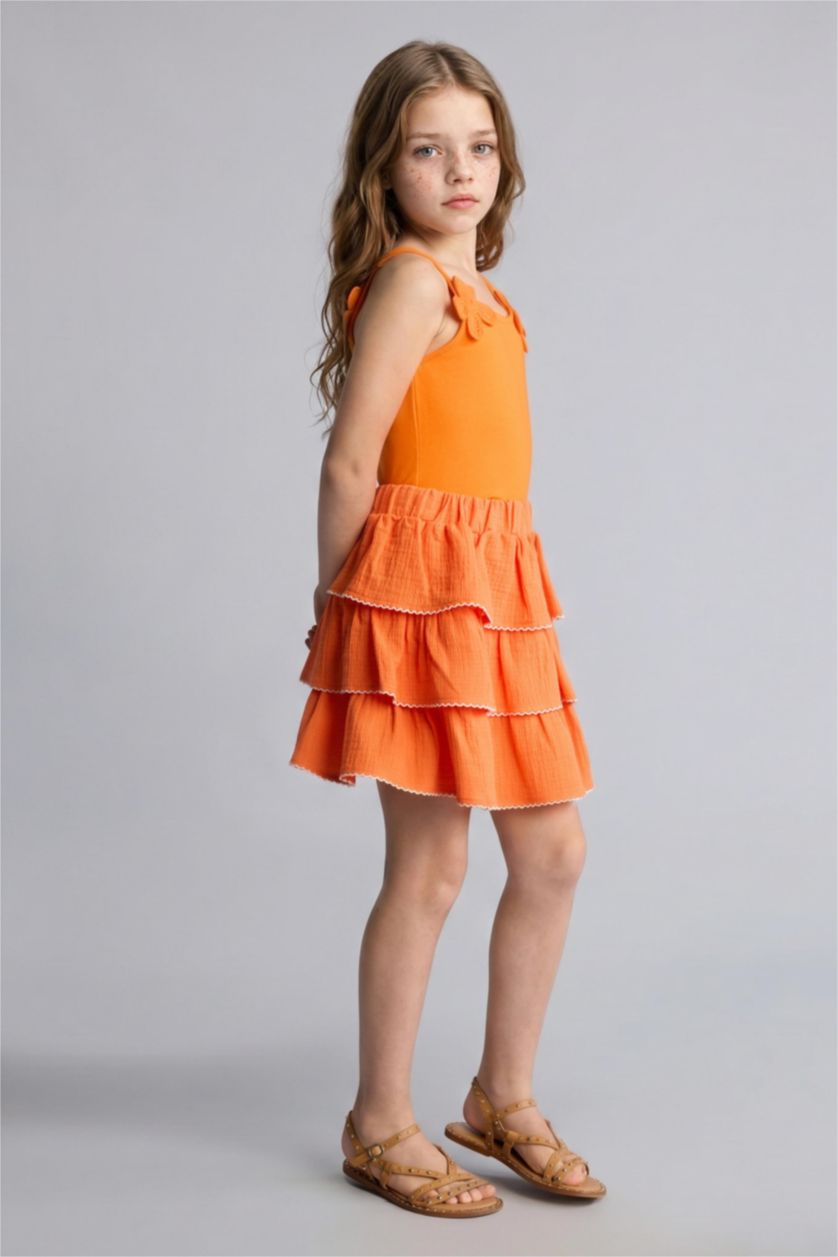 Young Girls - Teen Girls Orange Girl Muslin Regular Fit Skirt