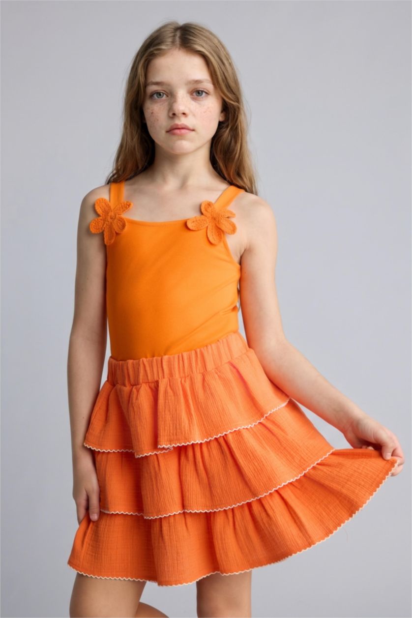 Young Girls - Teen Girls Orange Girl Muslin Regular Fit Skirt