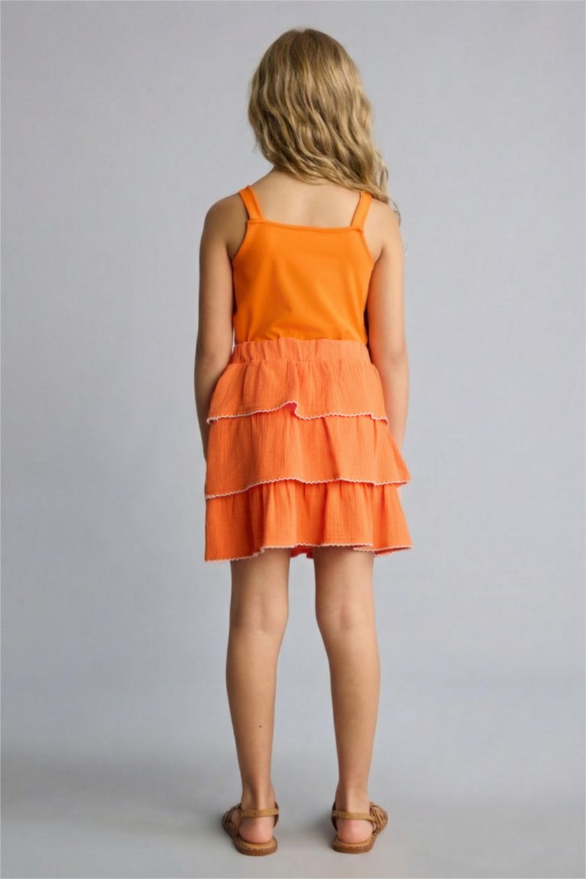 Girls & Teens Orange تنورة بناتي موسلين