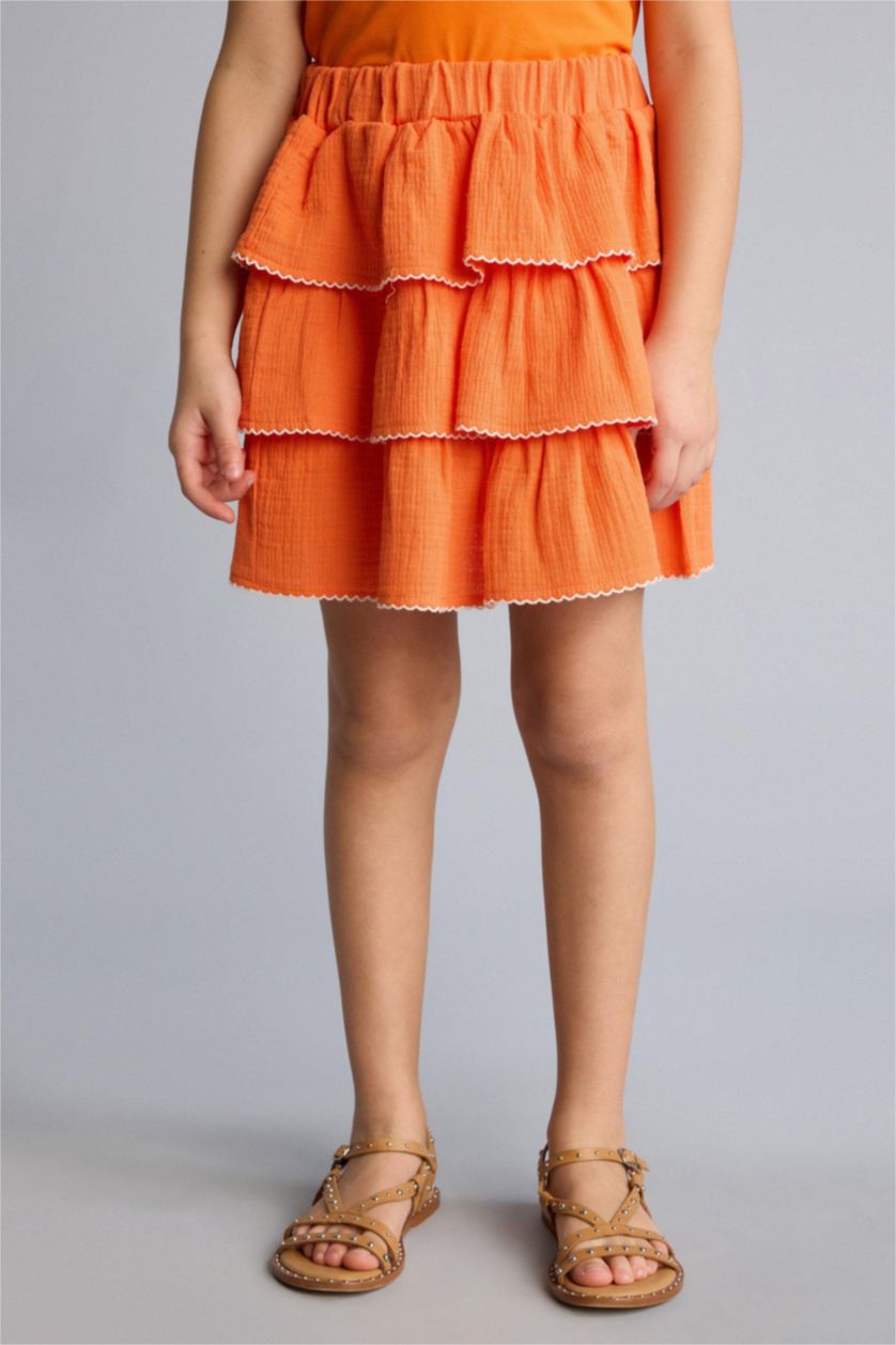 Young Girls - Teen Girls Orange Girl Muslin Regular Fit Skirt