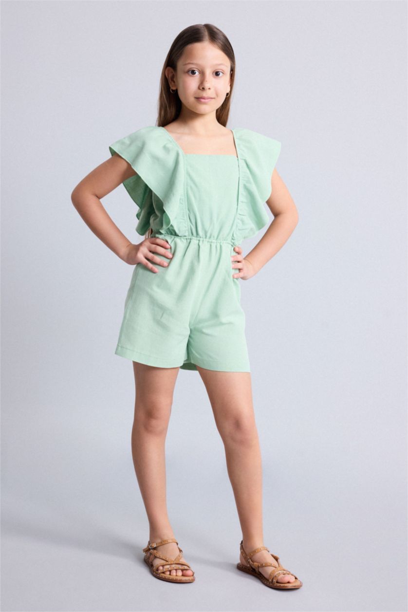 Young Girls - Teen Girls Parlak Yeşiil Linen Look Sleeveless Jumpsuit
