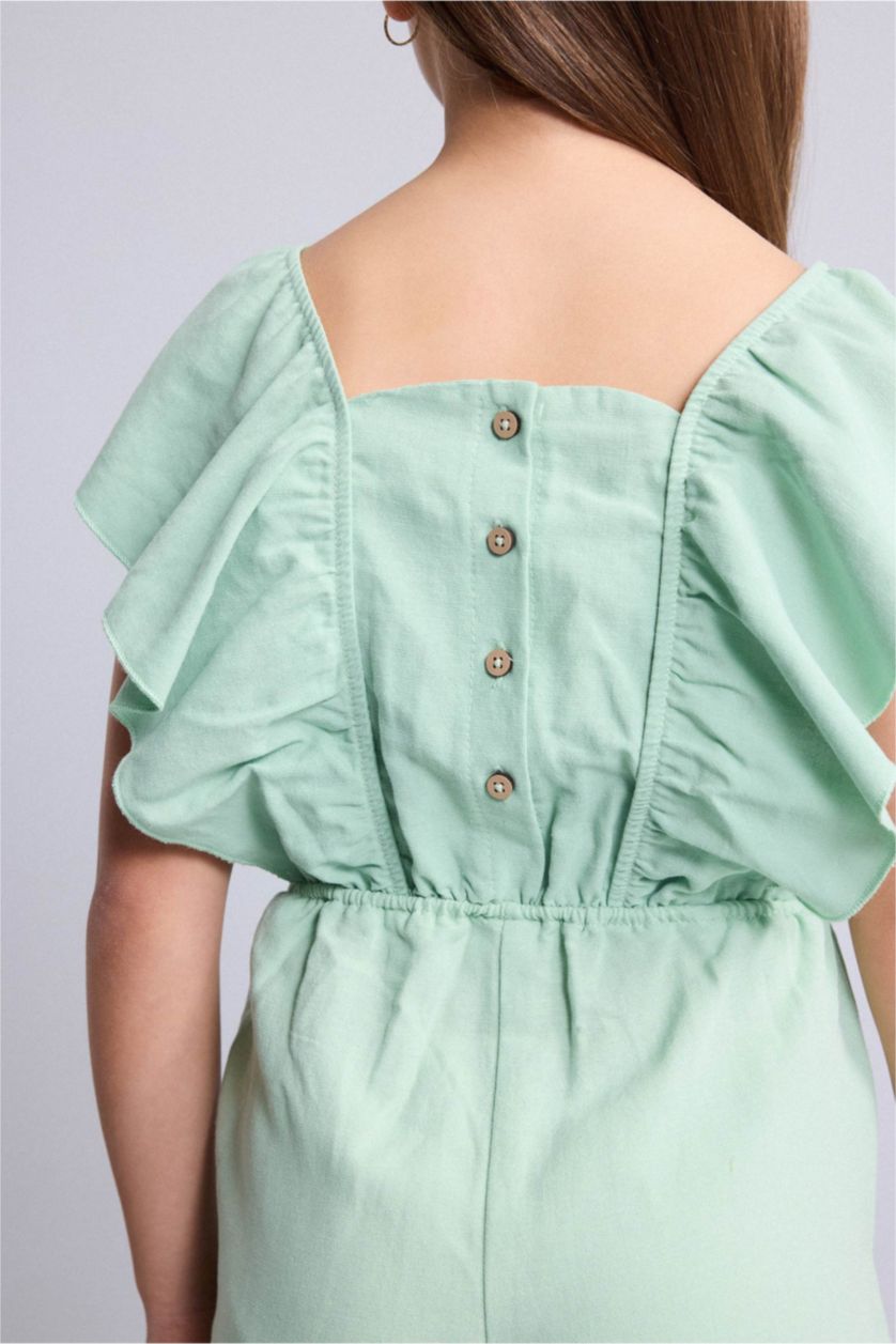 Young Girls - Teen Girls Parlak Yeşiil Linen Look Sleeveless Jumpsuit