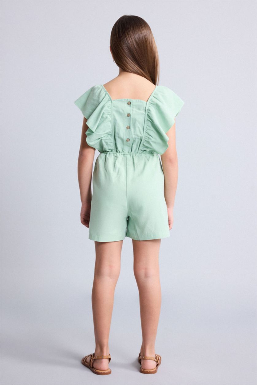 Young Girls - Teen Girls Parlak Yeşiil Linen Look Sleeveless Jumpsuit