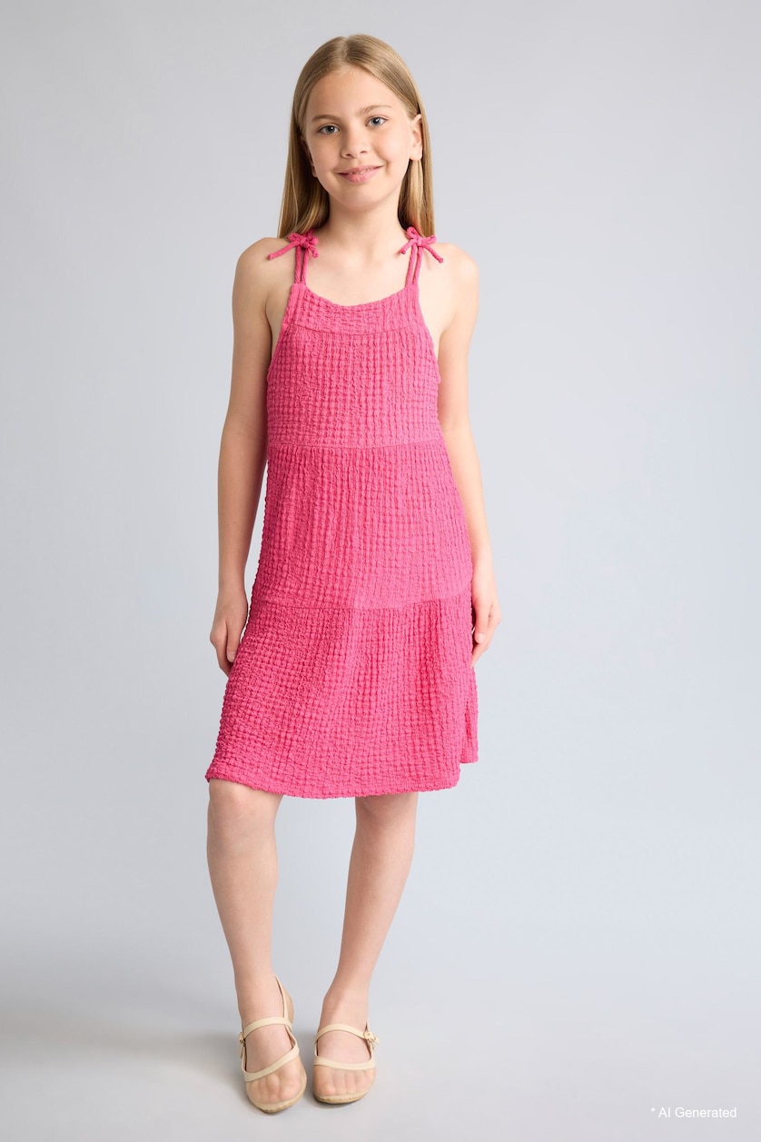 Young Girls - Teen Girls Fushsia Girl Square Collar Sleeveless Dress