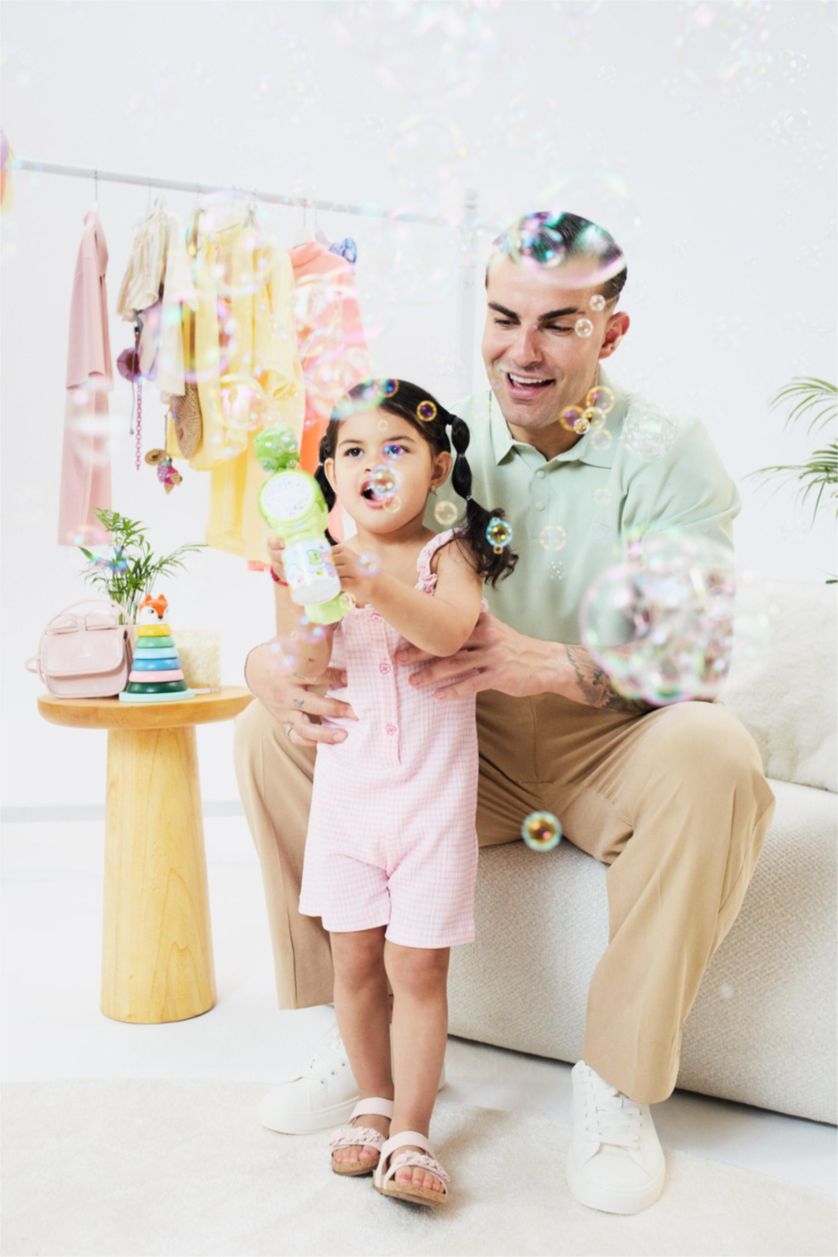 BABY GIRL Pink جمبسوت بيبي بناتي بحمالات قماش مجعد