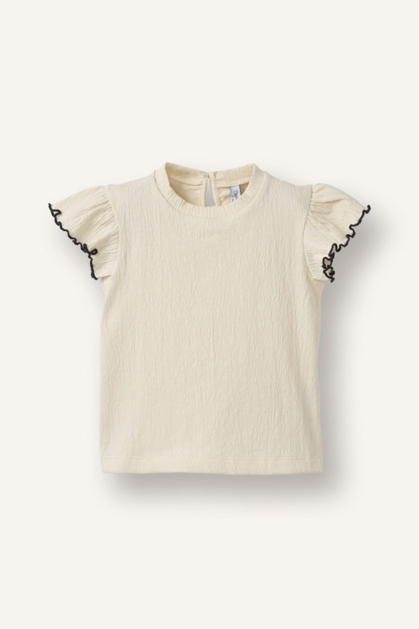 Kız Bebek Ekru Krinkıl Tişört Kız Bebek