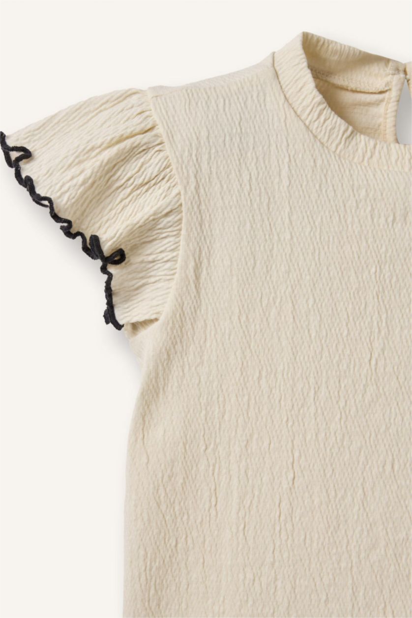 Kız Bebek Ekru Krinkıl Tişört Kız Bebek