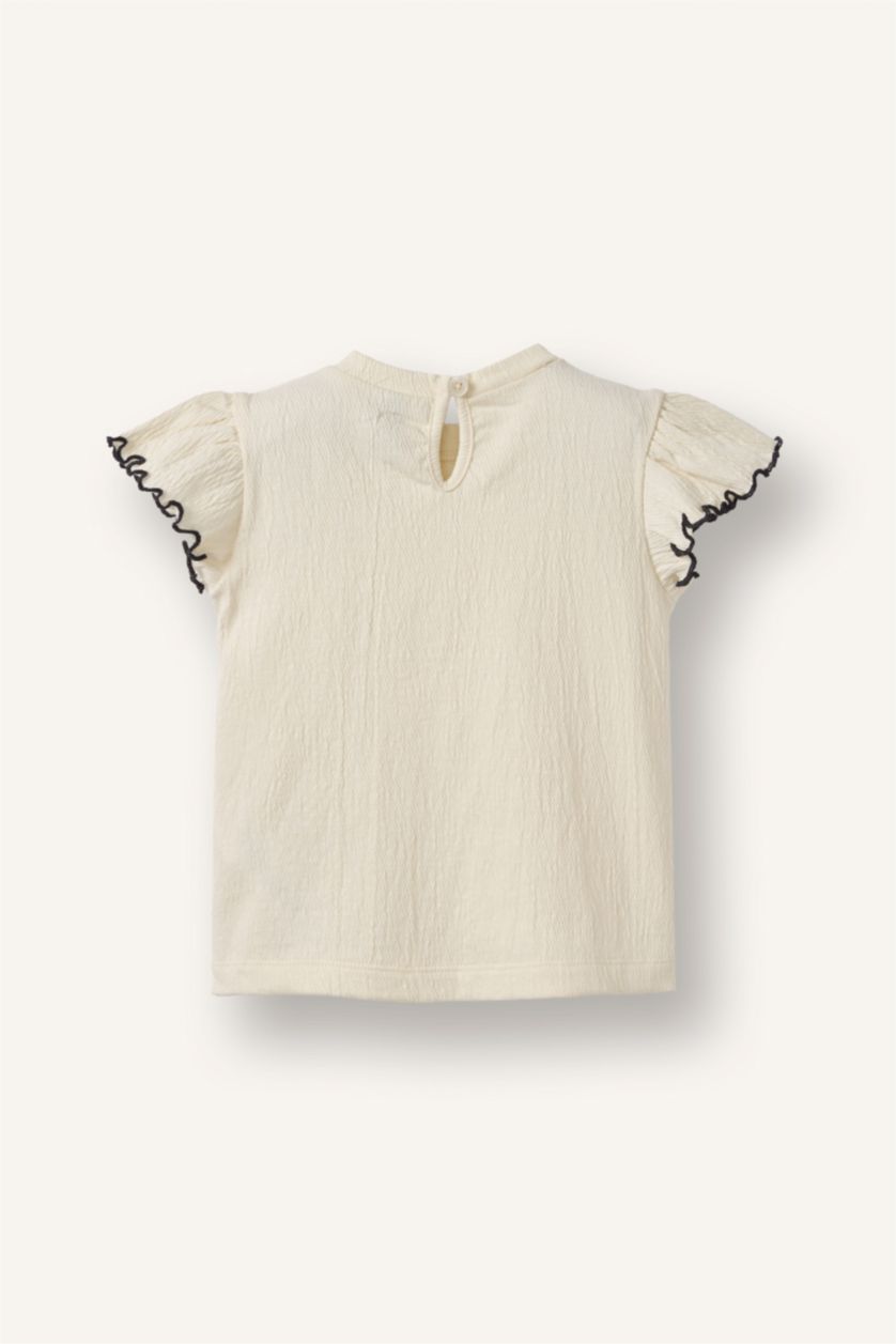 Kız Bebek Ekru Krinkıl Tişört Kız Bebek