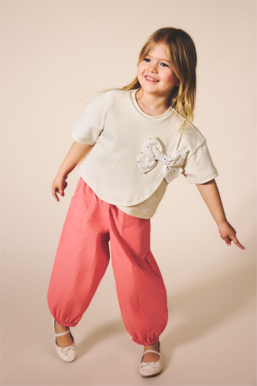 Малыши девочки Бежевый Футболка в рубчик с деталью в виде ленты для девочек малышей