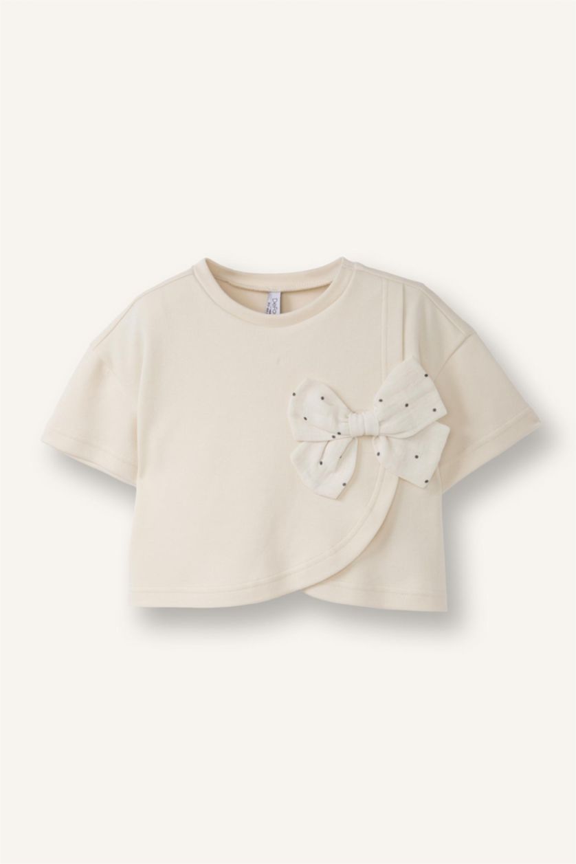 Малыши девочки Бежевый Футболка в рубчик с деталью в виде ленты для девочек малышей