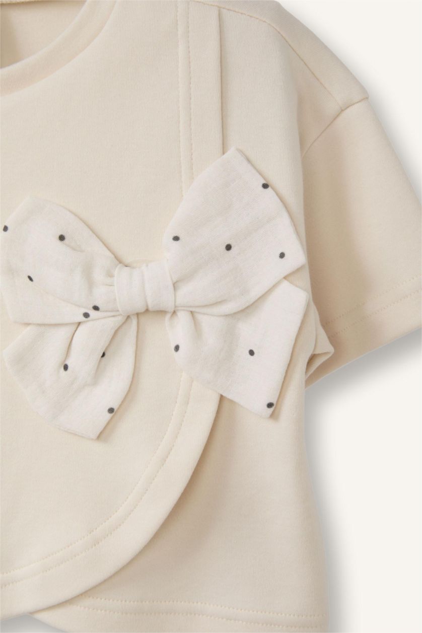 Малыши девочки Бежевый Футболка в рубчик с деталью в виде ленты для девочек малышей