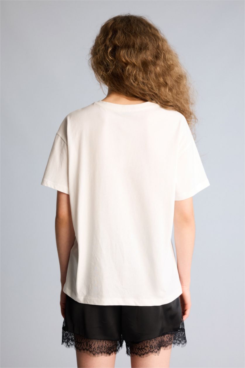 Kadın Kırık Beyaz Oversize Baskılı Tişört