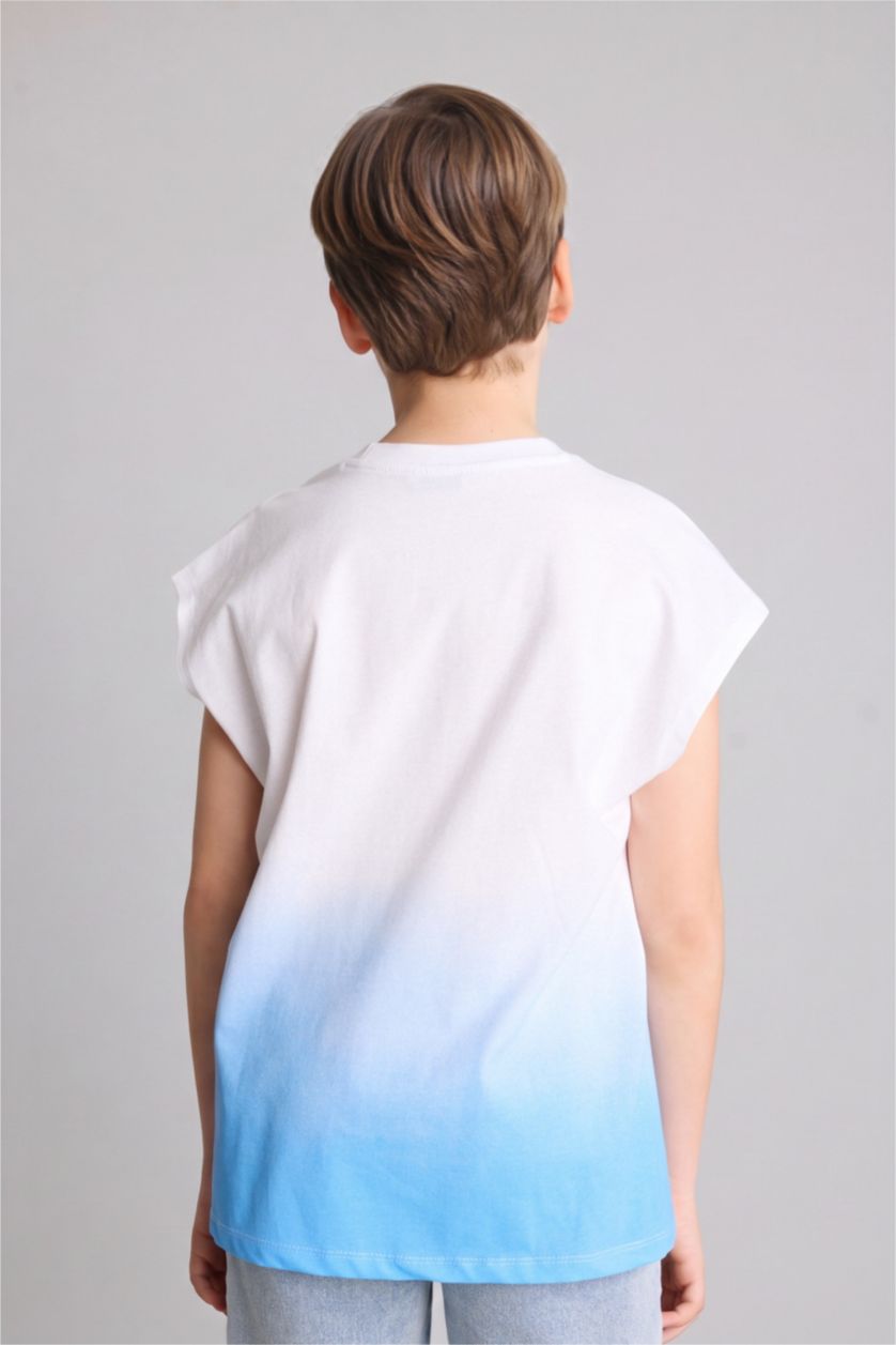GARÇONS Bleu T-shirt imprimé palmier à col rond et manches courtes pour garçon