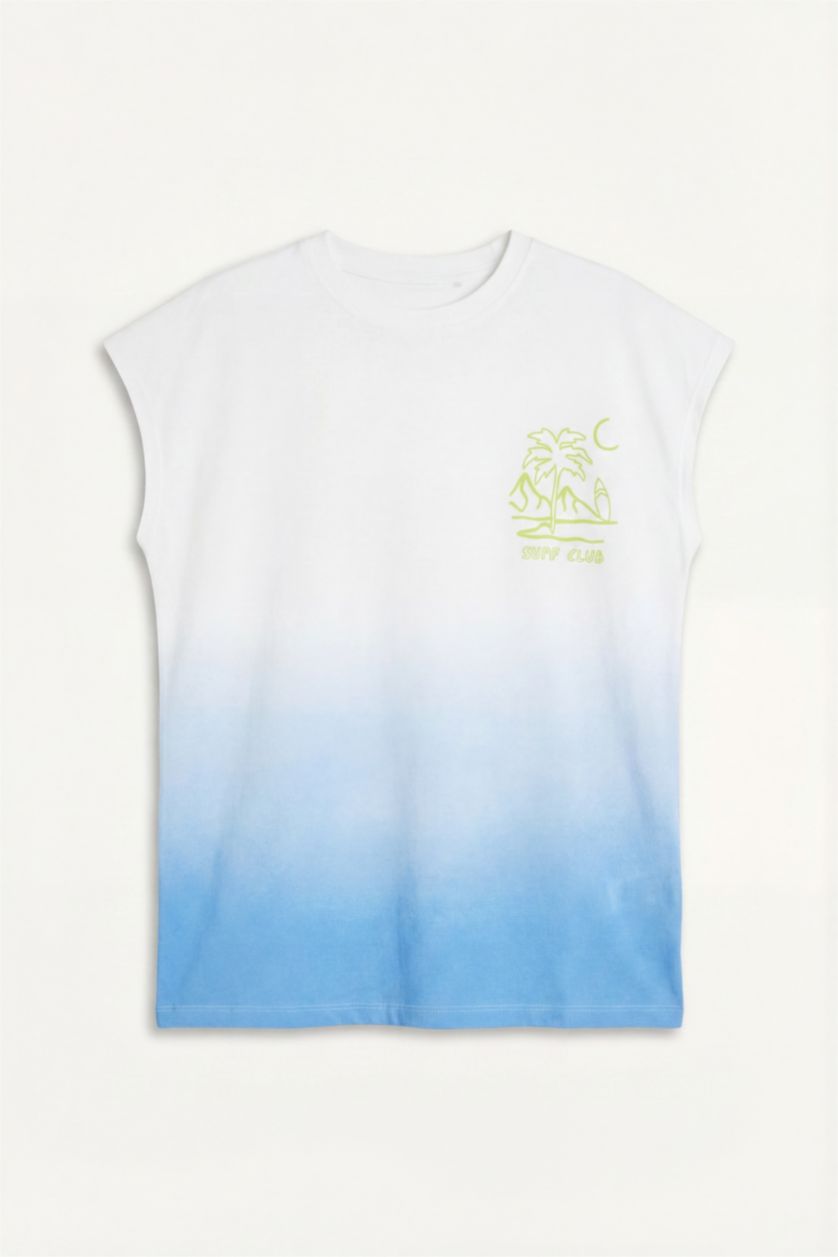 GARÇONS Bleu T-shirt imprimé palmier à col rond et manches courtes pour garçon