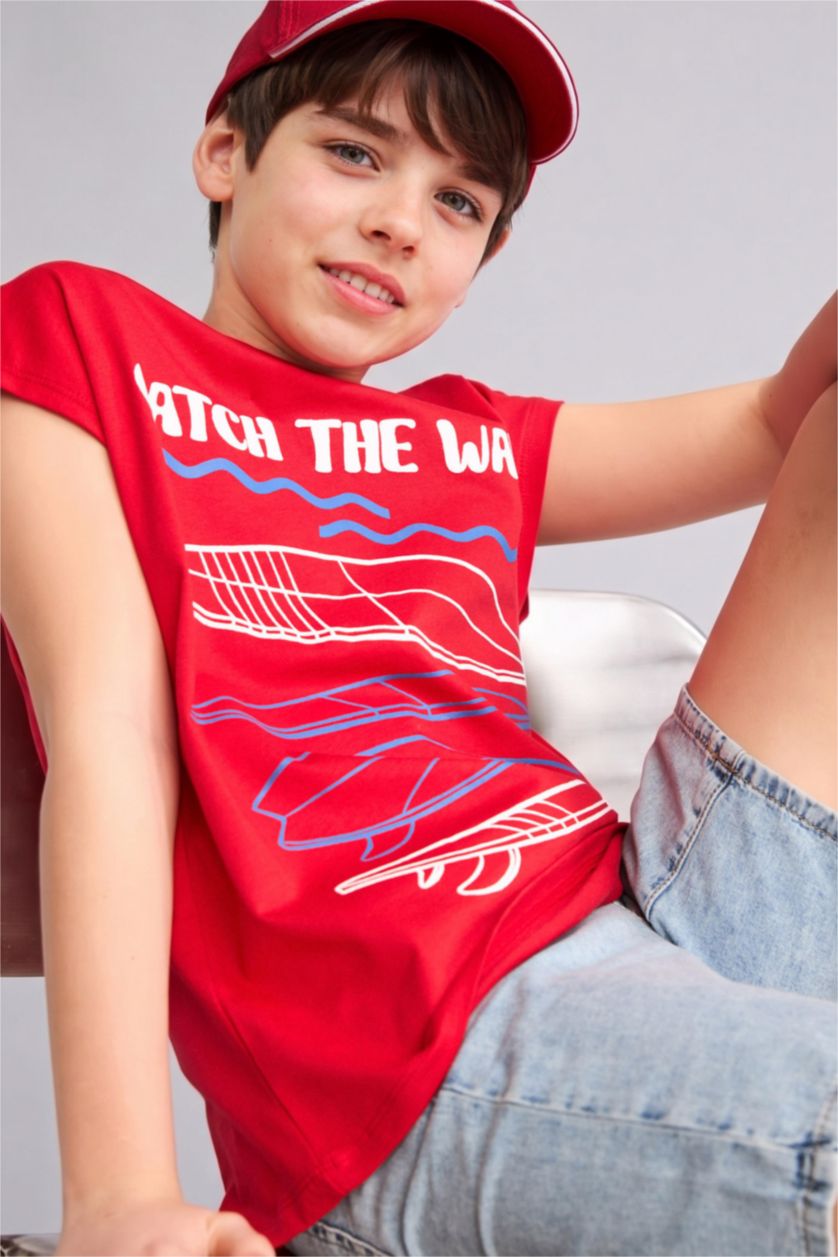 Boys & Teens Red كيمونه ولادي وياخة مستديرة