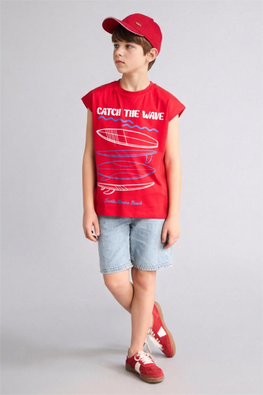 Boys & Teens Red كيمونه ولادي وياخة مستديرة