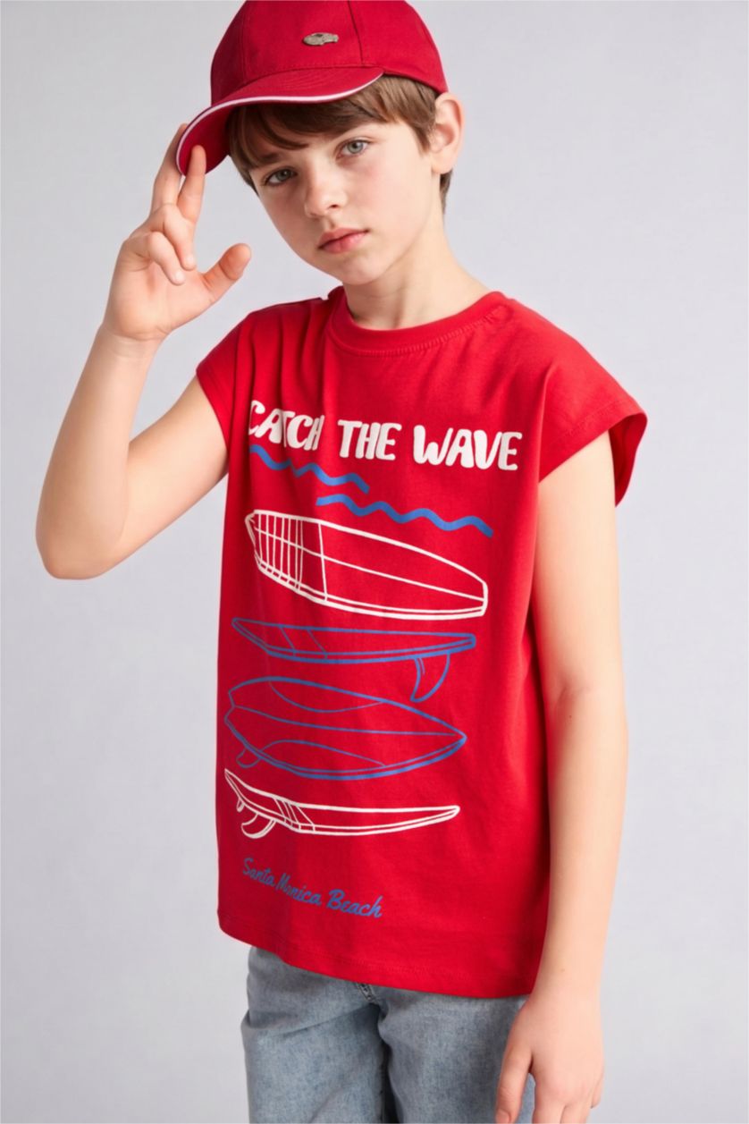 Boys & Teens Red كيمونه ولادي وياخة مستديرة