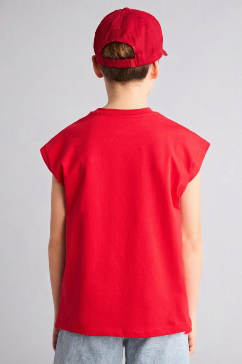 Boys & Teens Red كيمونه ولادي وياخة مستديرة