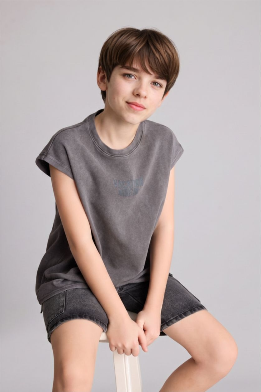 Boys & Teens Dark Grey تيشيرت ولادي بياخة مستديرة