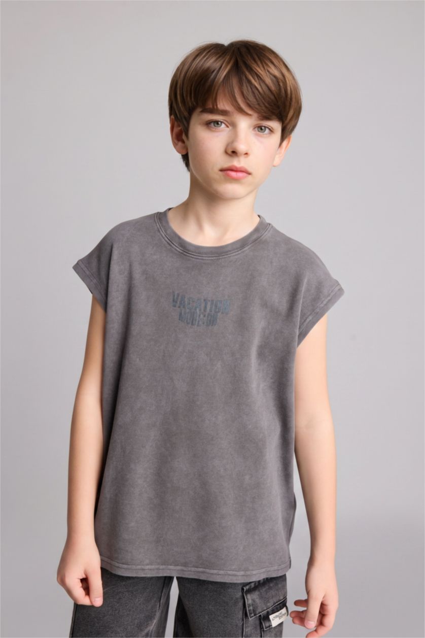Boys & Teens Dark Grey تيشيرت ولادي بياخة مستديرة